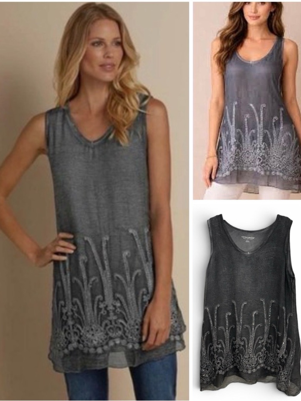 Soft Surroundings silk embroidered lined tank